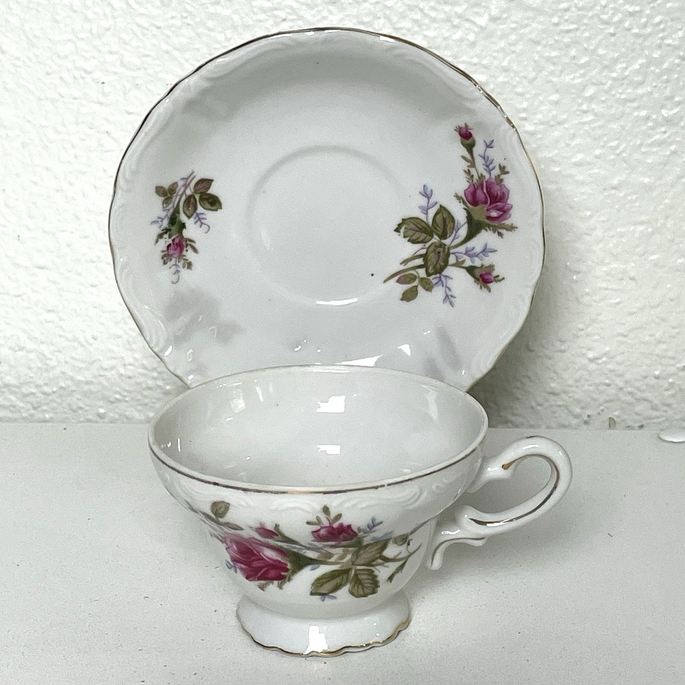 Vintage Morimura Noritake Floral Tea Cup & Saucer Red Crown Over M Mark 1930s